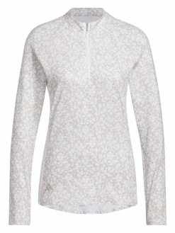 Adidas W Ultimate365 Printed 1/4-Zip Mock-Neck Golf Polo Shirt - Taupe/White
