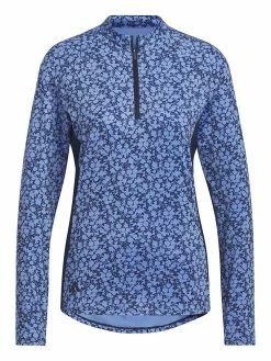 Adidas W Ultimate365 Printed 1/4-Zip Mock-Neck Golf Polo Shirt - Blue Fusion