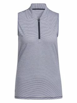 Adidas W Two-Colour Ottoman Sleeveless Golf Polo Shirt - Collegiate Navy/White