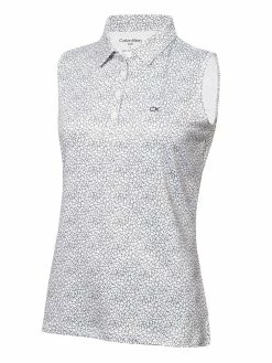 Calvin Klein Women's Crackle Sleeveless Polo - White/Navy