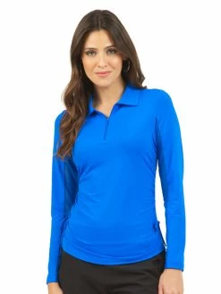IBKUL Adjustable Long Sleeve Zip Polo - Blue