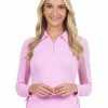 IBKUL Adjustable Long Sleeve Zip Polo - Candy Pink