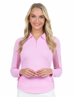 IBKUL Adjustable Long Sleeve Zip Polo - Candy Pink