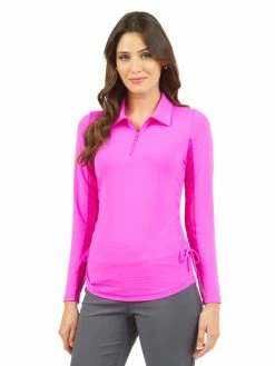 IBKUL Adjustable Long Sleeve Zip Polo - Hot Pink