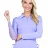 IBKUL Adjustable Long Sleeve Zip Polo - Lavender -Deals Golf Apparel Store shirt ib2204800020ldy20lavender 3 10372.1675751342