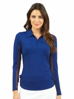 IBKUL Adjustable Long Sleeve Zip Polo - Navy