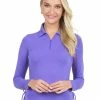 IBKUL Adjustable Long Sleeve Zip Polo - Plum -Deals Golf Apparel Store shirt ib2204800020ldy20plum 3 46782.1675751245