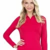 IBKUL Adjustable Long Sleeve Zip Polo - Red 1 IBKUL Adjustable Long Sleeve Zip Polo - Red -Deals Golf Apparel Store shirt ib2204800020ldy20red 3 67240.1675751355