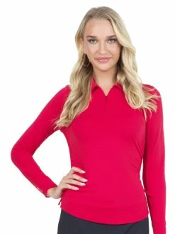 IBKUL Adjustable Long Sleeve Zip Polo - Red