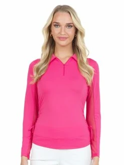 IBKUL Adjustable Long Sleeve Zip Polo - Watermelon