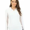 IBKUL Adjustable Long Sleeve Zip Polo - White -Deals Golf Apparel Store shirt ib2204800020ldy20white 3 29835.1675751223