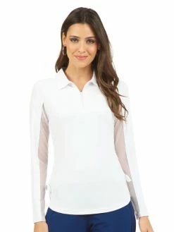 IBKUL Adjustable Long Sleeve Zip Polo - White
