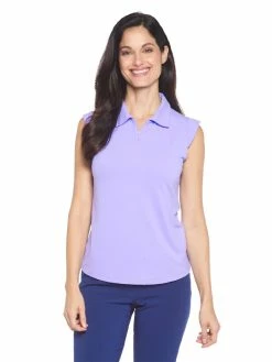 IBKUL Solid Sleeveless Polo - Lavender