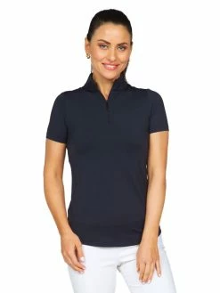 IBKUL Solid Short Sleeve Mock Neck - Black