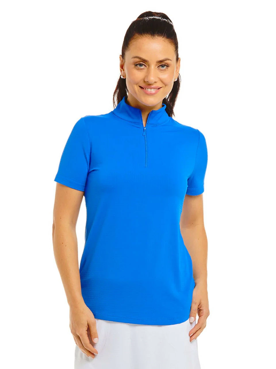 IBKUL Solid Short Sleeve Mock Neck - Blue 3 IBKUL Solid Short Sleeve Mock Neck - Blue