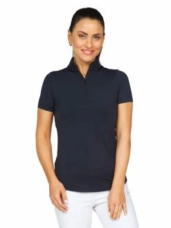 IBKUL Solid Short Sleeve Mock Neck - Charcoal