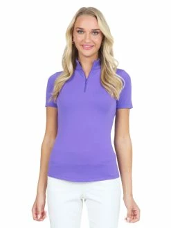 IBKUL Solid Short Sleeve Mock Neck - Plum