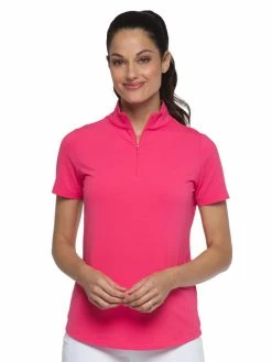 IBKUL Solid Short Sleeve Mock Neck - Watermelon