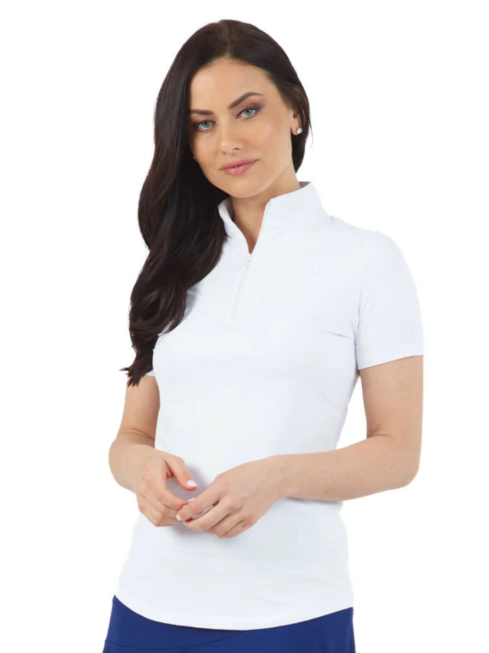 IBKUL Solid Short Sleeve Mock Neck - White 3 IBKUL Solid Short Sleeve Mock Neck - White