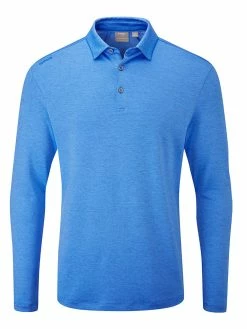 Ping Angus Tailored Fit Long Sleeve Polo - French Blue Multi