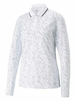 Puma Women's YouV Whitewater LS Golf Polo - Bright White/Navy Blazer