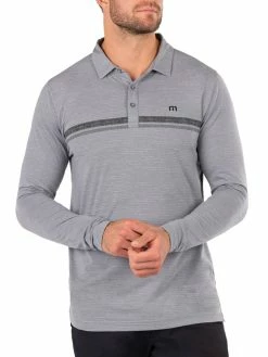 Travis Mathew The Heater 2.0 Long Sleeve Polo - Heather Medium Grey