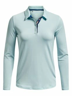 Under Armour Women's Zinger MicroStripe LS Polo - Fuse Teal/White